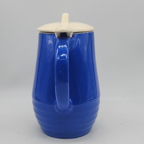 Brocca ceramica stile art deco MCM coperchio bianco vaso brocca blu reale - Foto 3 di 7