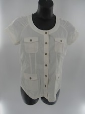 New York  Company Women Short Sleeve Button Up 4 Pocket Blouse Size Large Ivory