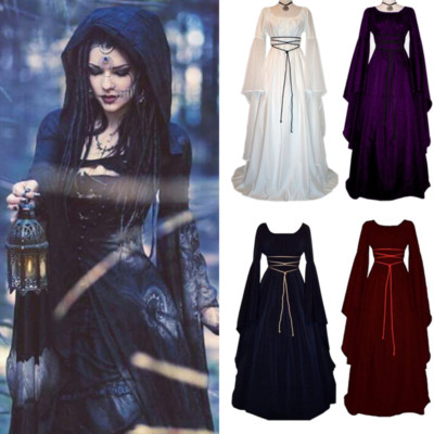 Womens Vintage Medieval Dress Renaissance Gothic Costume Gown Dress