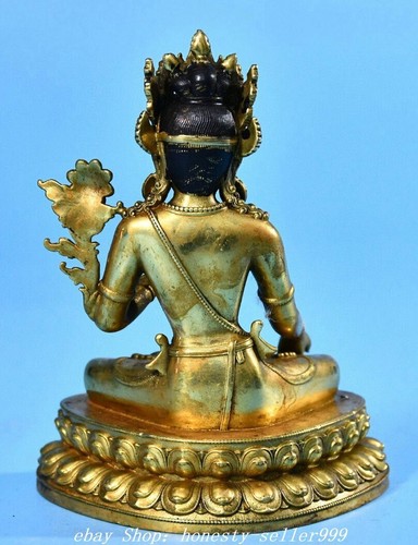 4.3" Old Tibet Buddhism Copper Gilt White Tara Guanyin Kwanyin Buddha Statue - Picture 8 of 9