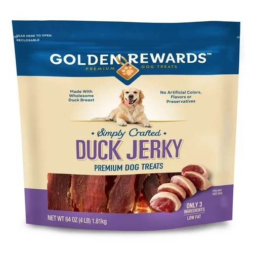 Golden Rewards Duck Flavor Premium Dry Jerky Treats for All Dogs, 64 oz