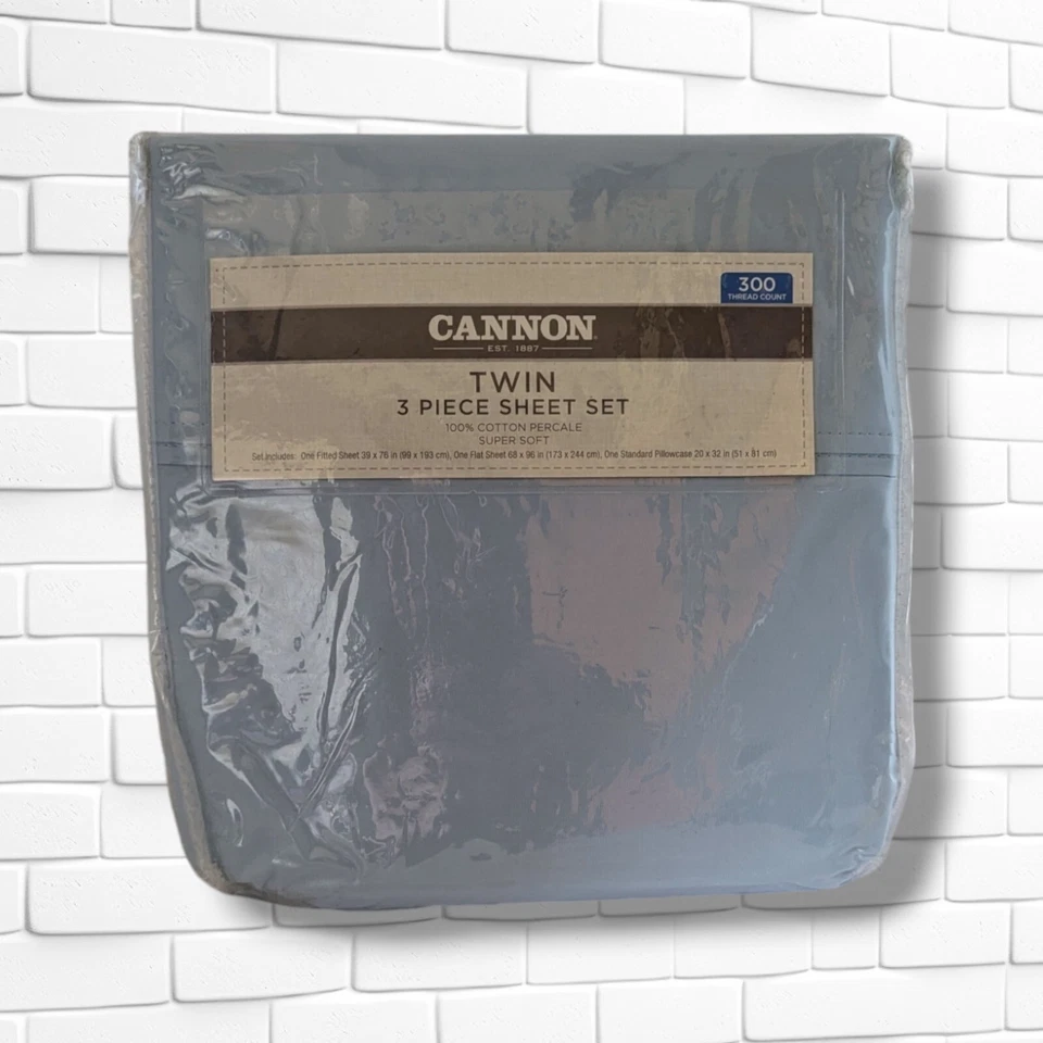 Cannon Twin Sheet Set Light Blue Fitted Flat & Pillowcase NEW - Image 4 of 4