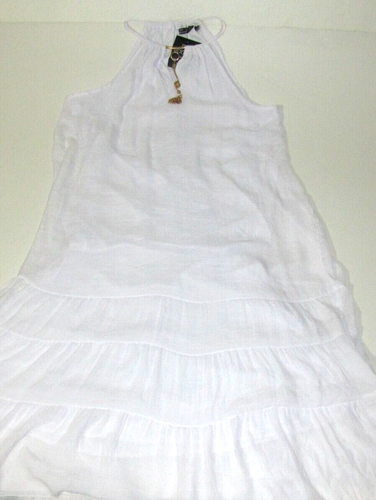 Mlle Gabrielle White Dress Lined 3-Ruffled-Hem Boho Lagenlook Minimalist Wm. L - Picture 6 of 10