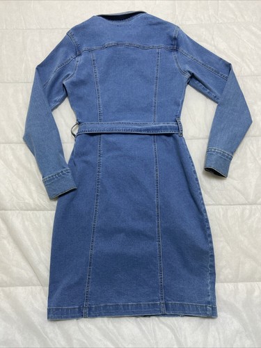 VALLEY GIRL Button Through Long Sleeve Stretch Denim Dress ~ Size 8 with Belt - Picture 8 of 11