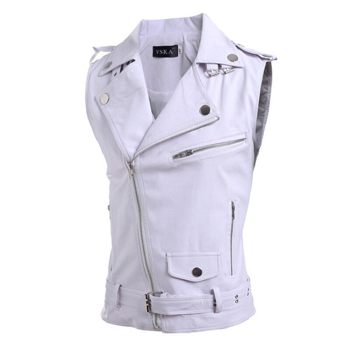 Herren Slim Fit Stehkragen Kunstleder Weste Motorrad Biker Jacke Top Reißverschluss - Bild 5 von 7