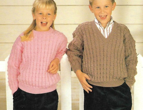 Strickanleitung, Jungen Mädchen Zopfmuster Pullover, Pulli DK Gr. 24 bis 34 in