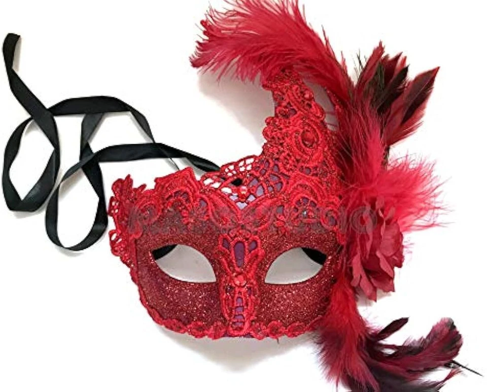 Red Lace Couple Masquerade Ball Mask Pair for Christmas New Year dress up Party - Изображение 2 из 4