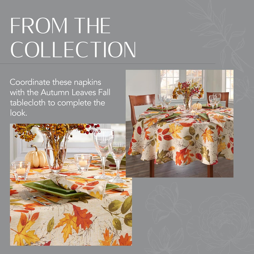Elrene Home Fashions Autumn Leaves Printed Fall Cloth Dinner Napkins, 17" X 17", - Foto 5 di 12