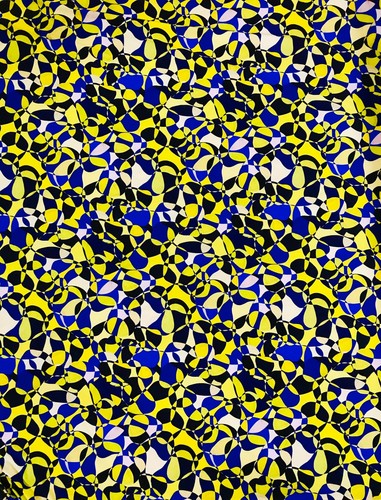 African Print, Elastic Knit Fabric - Yellow, Shades of Blue "Chiasoka", Per Yard - Picture 4 of 5
