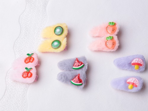 BABY Toddler fruit Hair Clip set cherry kiwi watermelon Fluffy pigtail hair clip - Picture 2 of 17