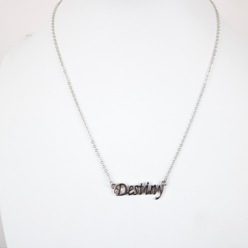 DESTINY Name Silvertone Rhinestone 14.5" w 4.5" Multi Ring Ext Necklace - Picture 2 of 12