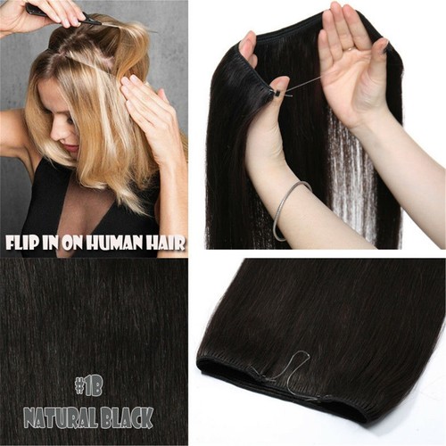 200g Double Weft Wire Flip In One Hairpiece Real Human Hair Extension Full Head - Picture 14 of 28