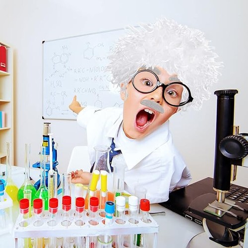 Niño Científico Loco Loco Peluca Blanca Abrigo de Laboratorio Gafas Bigote Cosplay Doctor Divertido - Imagen 9 de 11