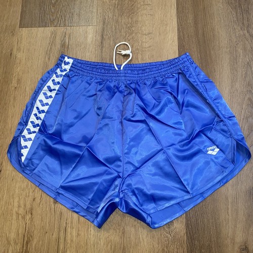 Arena Shorts Mens 2XL Gym Nylon Shiny Glanz Wet Look Vtg 70s 80s Blue NEW NOS - Picture 2 of 11