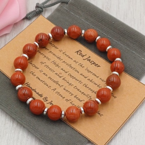 RED JASPER Bracelet Stretch Fit Handmade +Gift Bag & Card Crystal Gemstone 6/8mm - Picture 10 of 10