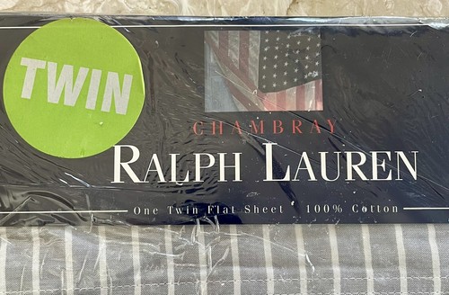 RALPH LAUREN Vintage Chambray Stripe Gray/White TWIN Flat Sheet 100% Cotton NEW - Picture 5 of 9