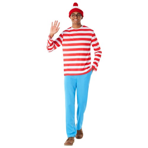 Men`s Where`s Wally? Costume Adult Red & White Stripe Book Character Halloween - Picture 2 of 8
