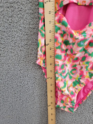 ID Ideology Blurred Floral One-Piece Swimsuit Big Girls M Cerise Pink Round Neck - Picture 7 of 15