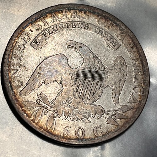 Busto con tapa de medio dólar 1819 pequeño 9 sobre 8 50C plata #839 - Imagen 2 de 6