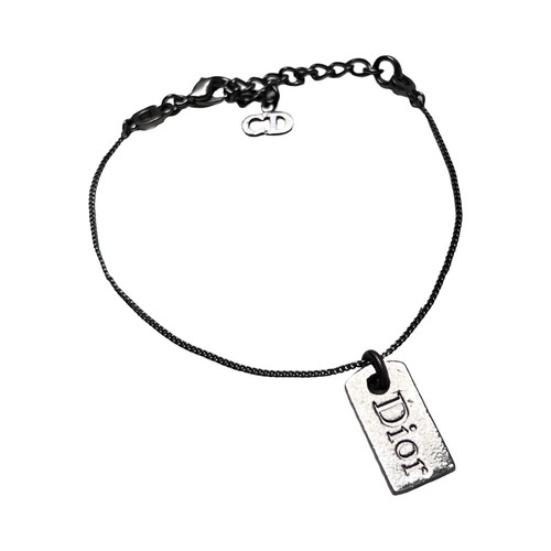 Christian Dior Bracelet Logo Silver Tag Grey Monogram Metal Vintage - Picture 4 of 5