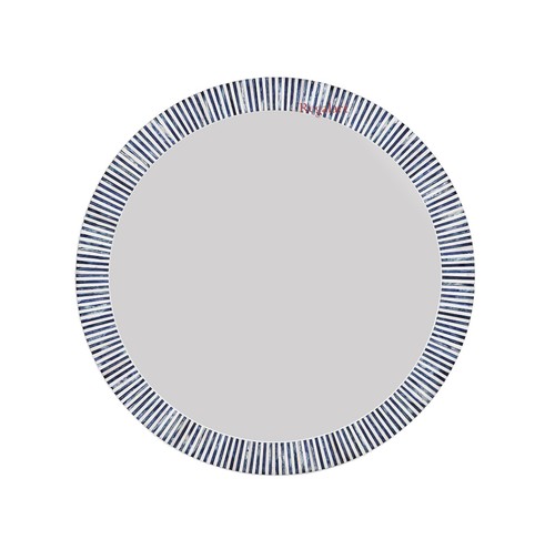 Handmade Bone Inlay Striped Round Mirror Wooden Modern Pattern Furniture - Picture 7 of 12