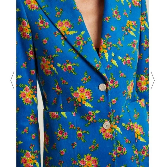 NUOVO GUCCI Velluto a coste monopetto stampa floreale tg 40 fiore blu brillante