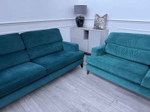 Furniture Village Lounge Co Romilly 4+4 Seater Sofas Teal Velvet Fabric - Picture 7 of 18