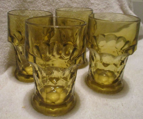 Vintage~Amber Glass~Georgian Honeycomb Tumblers~Mid~Centrury Modern~4 qty.~5.5" - Picture 3 of 11
