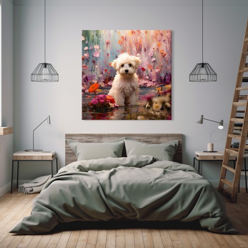 Maltipoo Puppy Dog In Flowers Field Colourful Canvas Print Wall Art Picture Gift - Picture 4 of 9