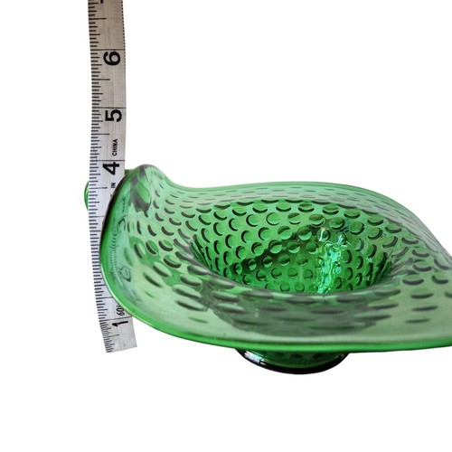 Vintage Emerald Green Hobnail Glass Curved Bowl with Handle - Picture 6 of 9