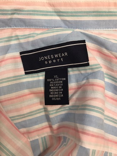 Jones Sport Wear XL Top Striped Logo Button Up Shirt Lite Wgt Blouse Collar 3/4 - Picture 9 of 9