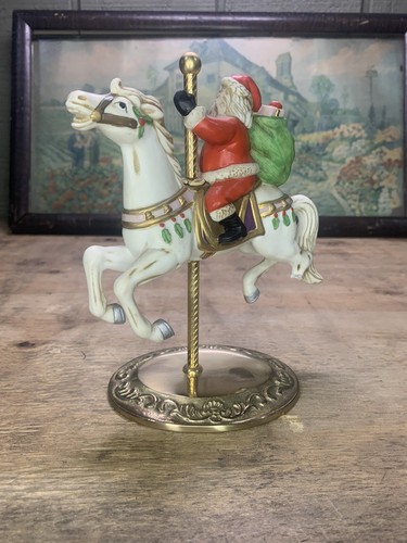 VTG. Santa Claus on Carousel Horse Bisque Figurine on Brass Base by Homco #5117 - Picture 4 of 8