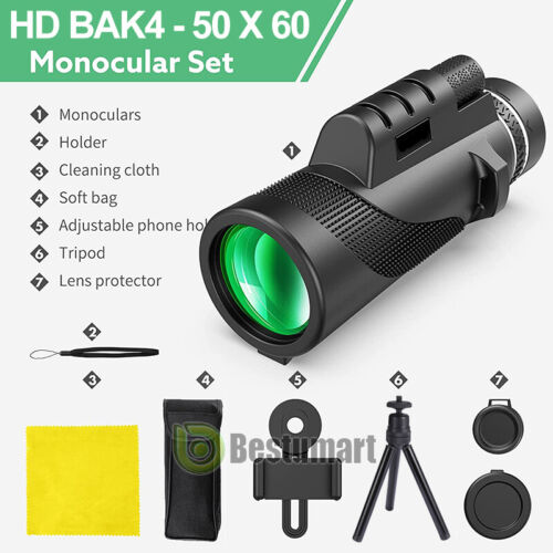 Night Version 50x60 Monocular Zoom Powerful Hunting Optic Telescope Tripod+Clip - Picture 12 of 23