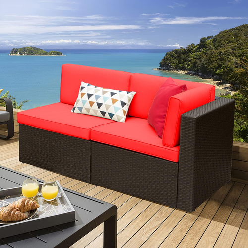 2 Pieces Patio Furniture Sofa Sets Outdoor All-Weather Sectional Corner Sofa and