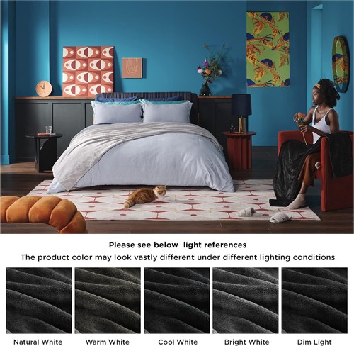 Black Fleece Blanket Soft Lightweight Plush Fuzzy Cozy Luxury Microfiber - Picture 4 of 27