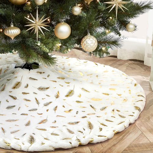 White Christmas Tree Skirt, 48 Inches Faux Fur Tree Skirt Sequin Tree Carpet Mat