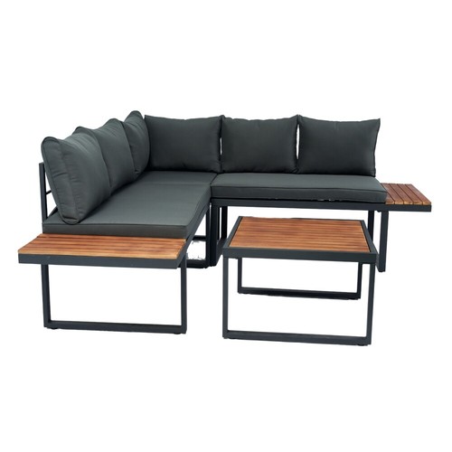 4 Piece L-Shaped Patio Wicker 5-Seater Sectional Conversation Sofa Sets w Table - Picture 17 of 20