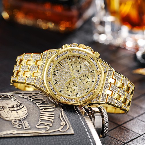 Elegante Reloj Pulsera Bling Moda Reloj Pulsera Hombres Mujeres Lujo Dorado Tono Plata - Imagen 4 de 10