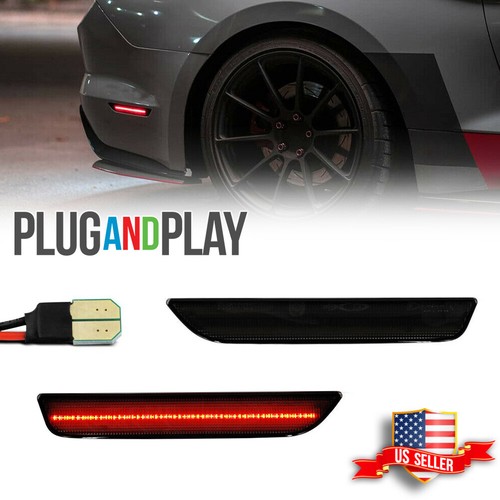 2x Smoked Lens Rear Bumper Side Marker Red LED Lights For 2010-2014 Ford Mustang - Bild 1 von 11