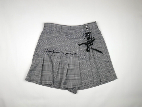 japanese black white tartan check corset bow shorts skort y2k mini skirt 8 xs - Picture 3 of 13