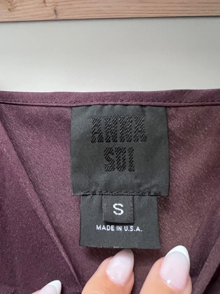 Vestido sin Mangas Anna Sui Púrpura Oscuro, Talla Pequeña, Lencería Pull Over Vestido de Noche Foto 3 de 3