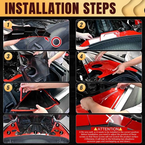Red Engine Bay Panel Cover Frame Trim For Corvette C8 Z06 Z51 Coupe 2020-2025 - Foto 5 di 13