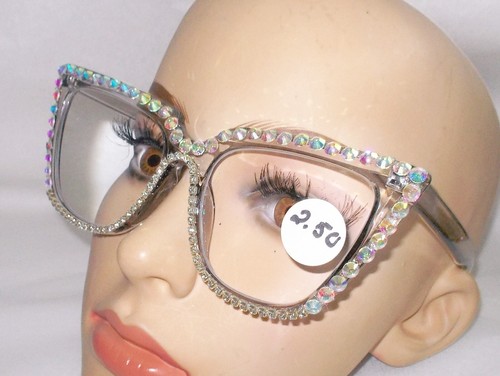 READING GLASSES CLEAR GRAY CATEYE FRAME RHINESTONES 2.50 STRENGTH FREE SHIP - Picture 4 of 4