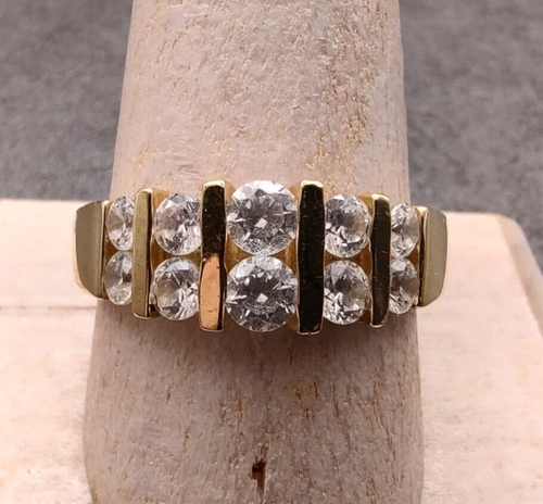 Nachlass massiver 14K Gelbgold Diamonique CZ 1,16ctw zweireihiger breiter Bandring Gr. 10 - Bild 7 von 16