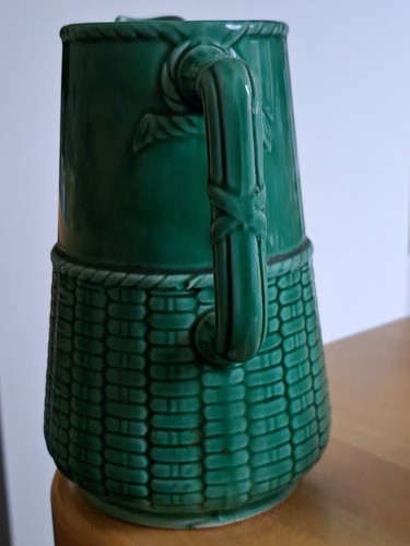 VINTAGE PITCHER MAJOLICA GREEN SARREGUEMINES FRANCE - Picture 4 of 9