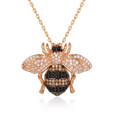 Gold Plated 1.38 Carat CZ Bee Brooch Pendant & Necklace Gold or Rose Gold - Picture 5 of 9