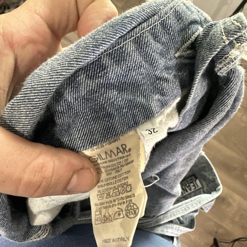 Vintage 90s Iceberg Jeans Double Knee Denim Overalls Baggy Hip Hop Light Wash 32 - Picture 11 of 16