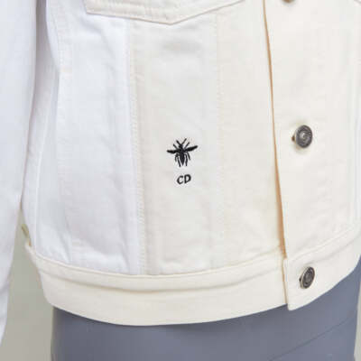 CHRISTIAN DIOR white denim CD bee logo trucker cropped