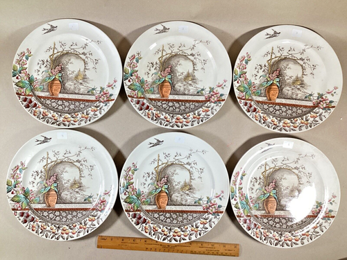 BURGESS & LEIGH - SECHS ÄSTHETISCHE POLYCHROME PLATTEN "RUSTIKAL" Muster um 1887. - Bild 3 von 16
