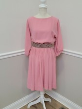 Vintage 70s Jack Bryan Cocktail Dress Blush Color Beaded Belt